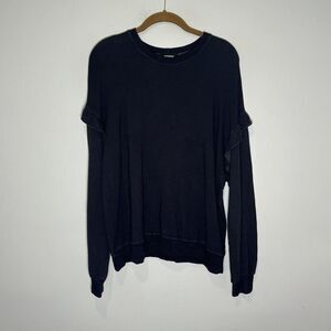MONROW Sweatshirt Women’s XL Dark Gray Supersoft Ruffle‎ Sleeve Rayon Crewneck